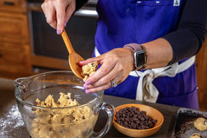 cooking spoon scooping cookie dough