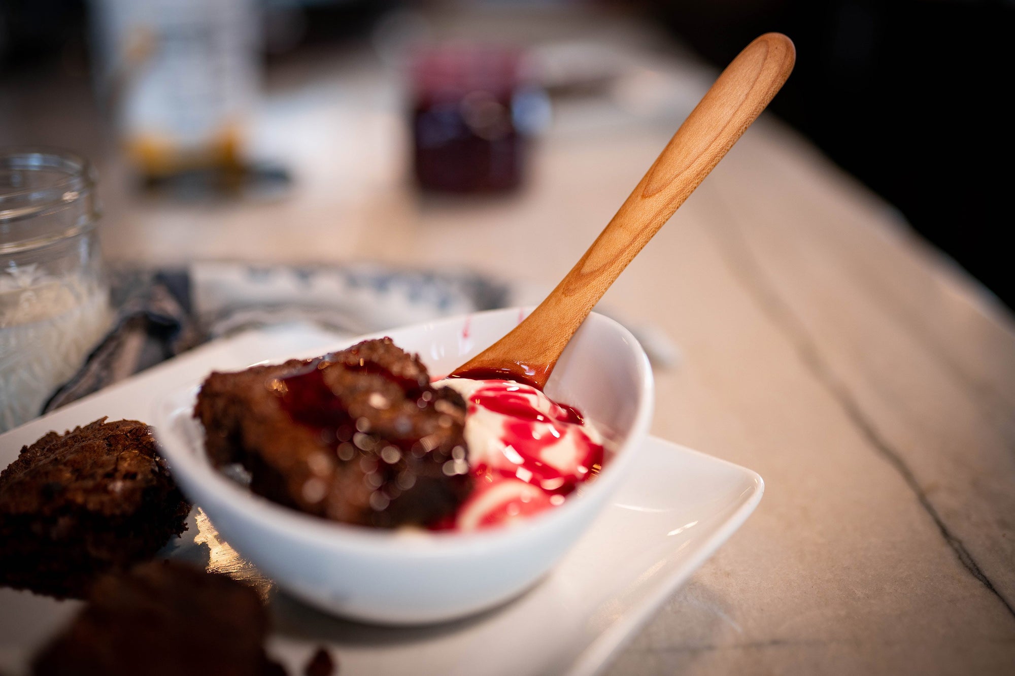 wood spoon for eating in ice cream and brownie bowl - Earlywood