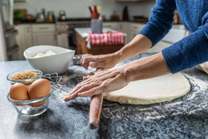 rolling dough with striped fondant roller - Earlywood